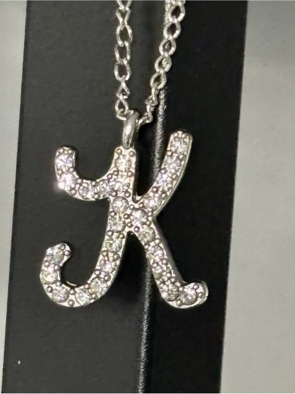 SilverTone FauxCrystal Initial 'K' Pendant Necklace - Sparkling Monogram Jewelry